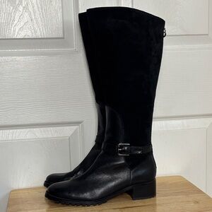 Etienne Aigner Vandalay Knee High Black Leather Suede Calf Zip Riding Boots Sz 8